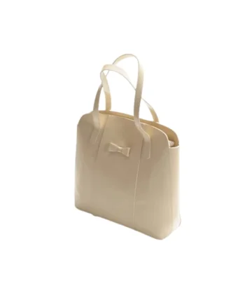 Geanta dama piele,  Papion mare, crem, 37x10x32 cm