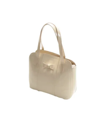 Geanta dama piele,  Papion mic, crem, 28x11x24 cm