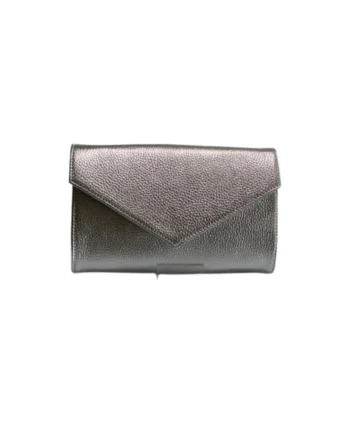 Geanta dama piele,  Plic One mic argintiu, 22x5x15 cm