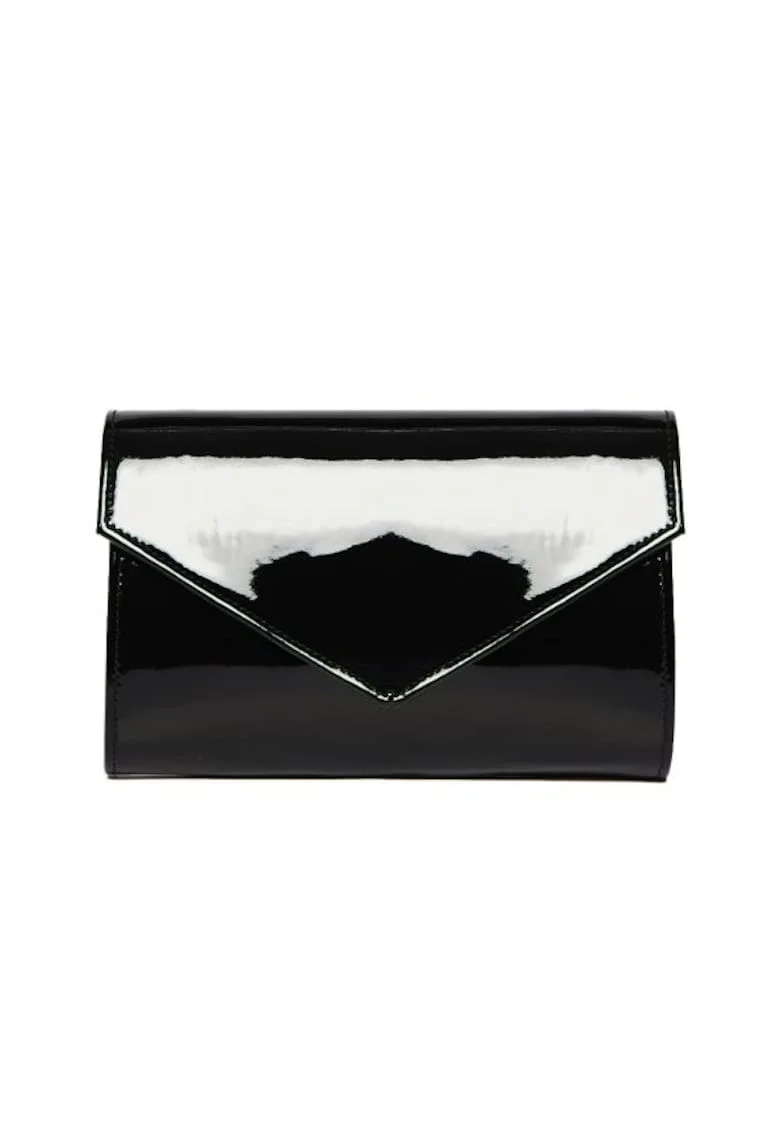 Geanta dama piele,  Plic one mic, lac negru, 22x5x15 cm