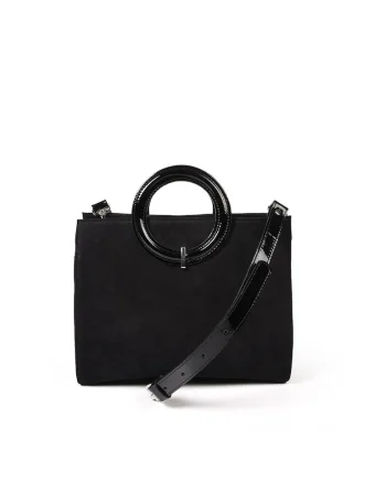 Geanta dama piele,  Otilia, velur lac negru, 29 x 10 x 22 cm