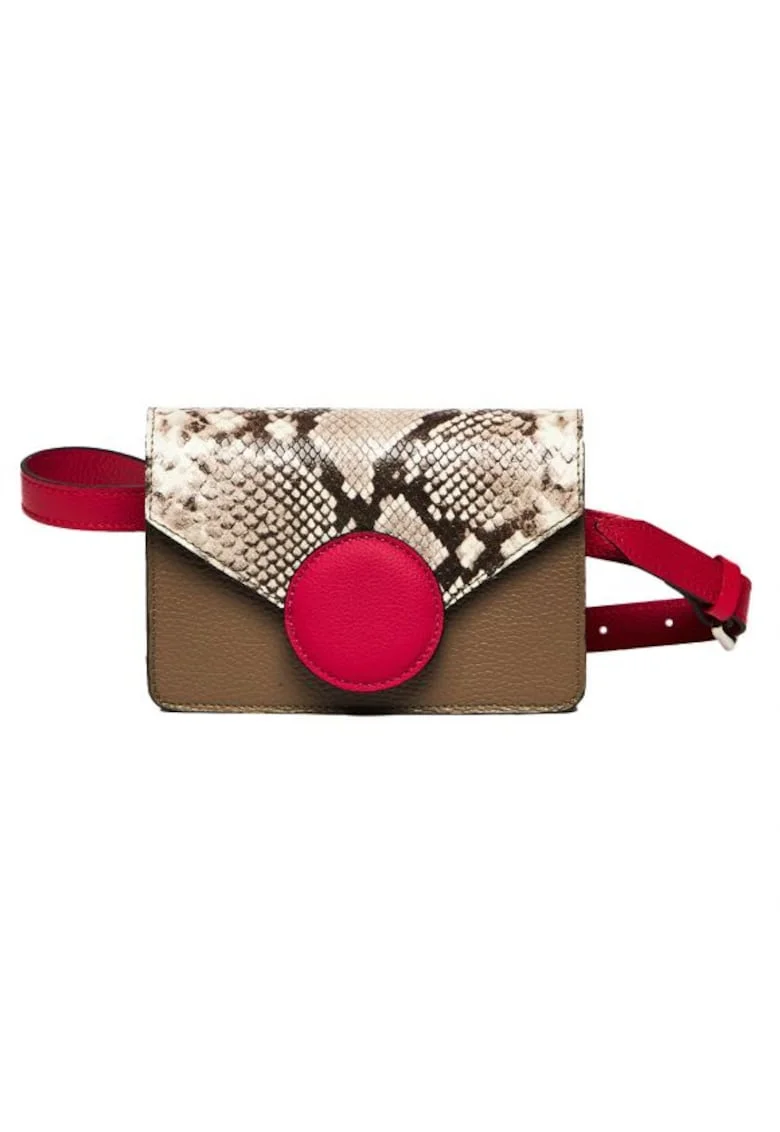 Geanta dama piele,  Cora, grej fuxia, 22x10x15 cm