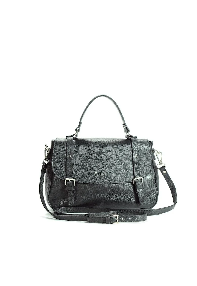 Geanta dama piele,  Elena, negru, 30 x 10 x 22 cm