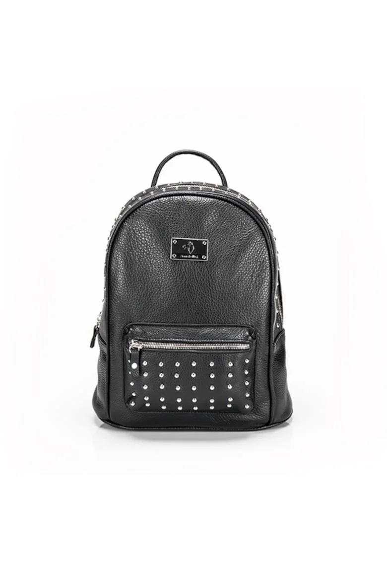 Geanta dama piele,  Rucsac 3 intermediar cu tinte, negru, 26x14x26 cm