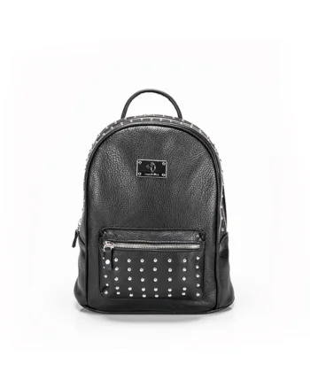 Geanta dama piele,  Rucsac 3 intermediar cu tinte, negru, 26x14x26 cm