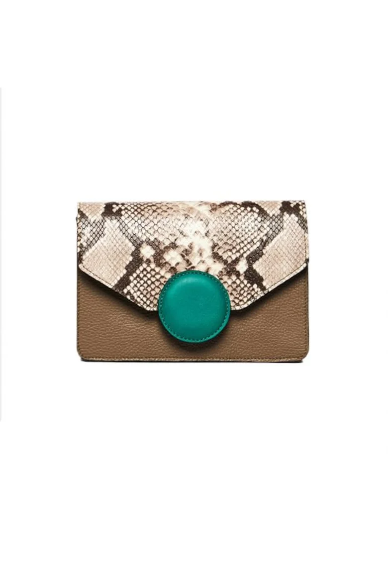 Geanta dama piele,  Carmen, grej verde mov, 22x10x15 cm