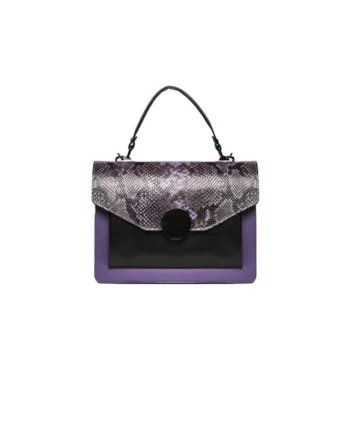 Geanta dama piele,  Ema, mov negru, 27x11x20 cm