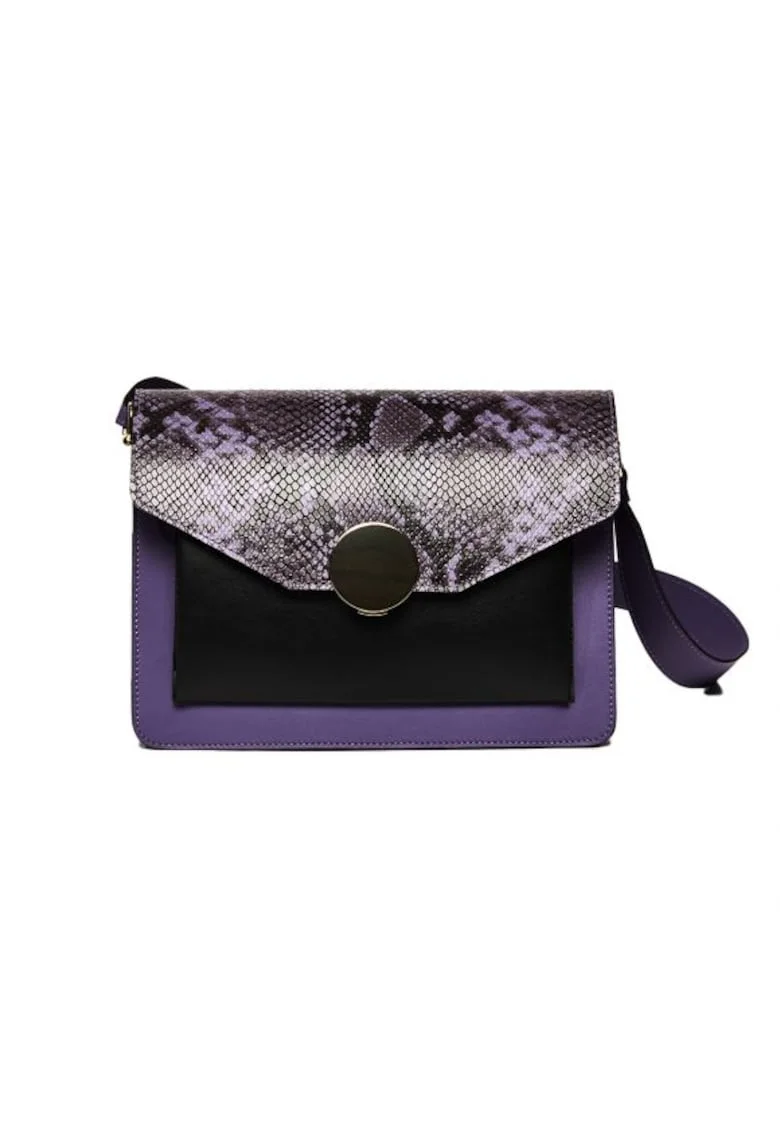 Geanta dama piele,  Arina, mov negru, 27x14x20 cm