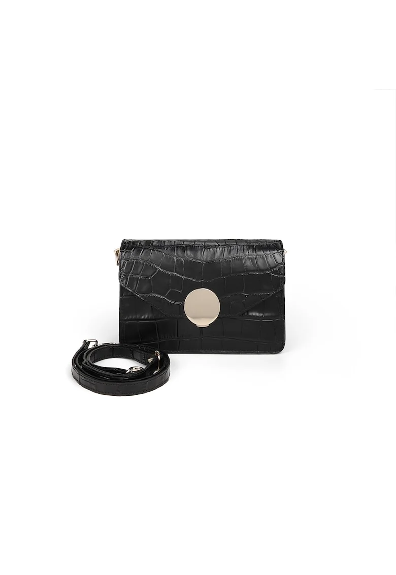 Geanta dama piele,  Carmen, croco negru, 22 x 10 x 15 cm