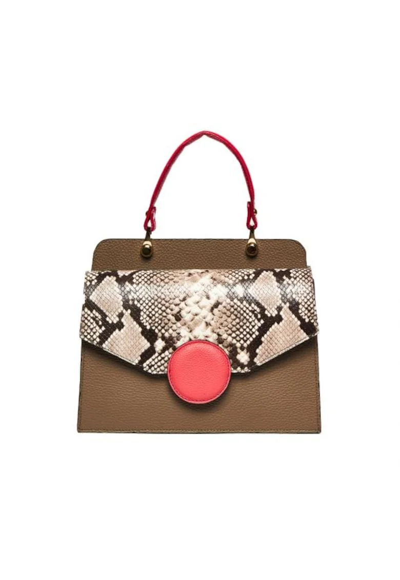 Geanta dama piele,  Felicia, grej coral, 26x12x20 cm
