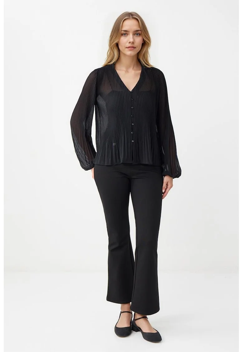 Bluza plisata cu decolteu in V, Negru