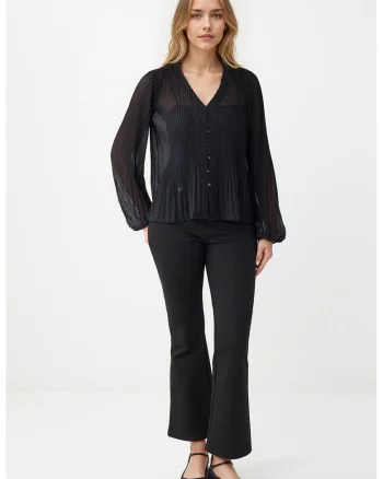 Bluza plisata cu decolteu in V, Negru