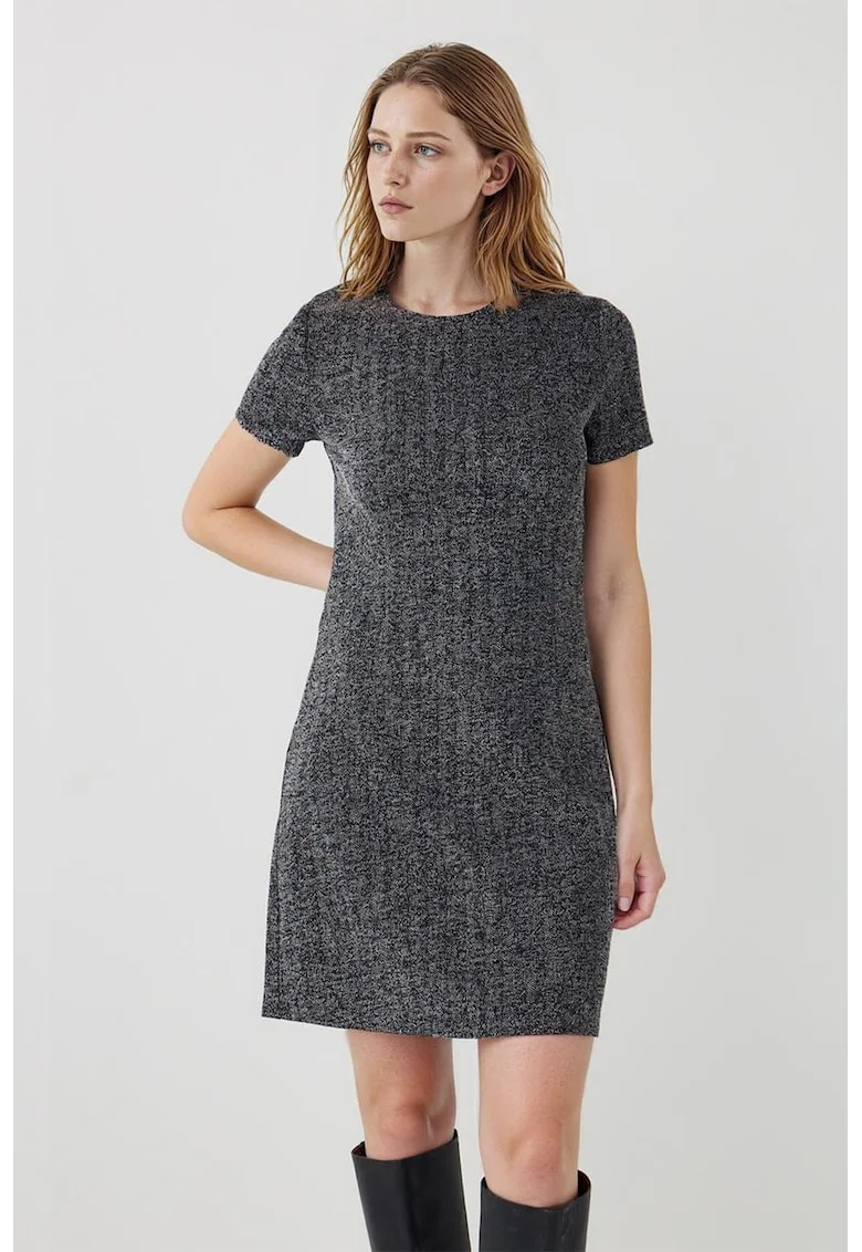 Rochie cu model herringbone, Gri inchis melange