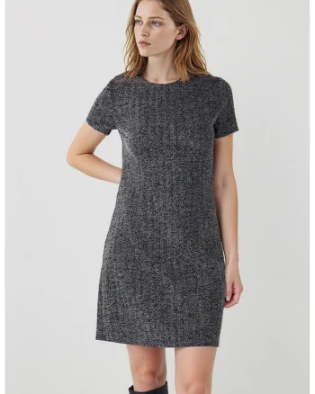 Rochie cu model herringbone, Gri inchis melange