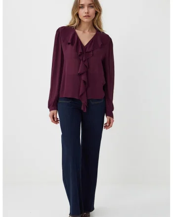 Bluza cu decolteu in V si volane, Visiniu
