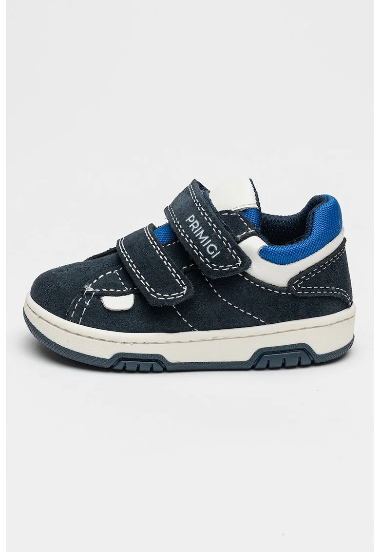Pantofi sport low-cut de piele intoarsa cu velcro, Alb/Bleumarin