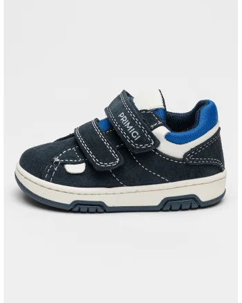Pantofi sport low-cut de piele intoarsa cu velcro, Alb/Bleumarin