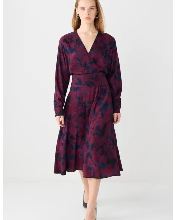 Rochie petrecuta cu model floral, Visiniu/Bleumarin