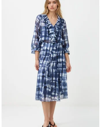 Fusta midi cu model, Alb/Bleumarin