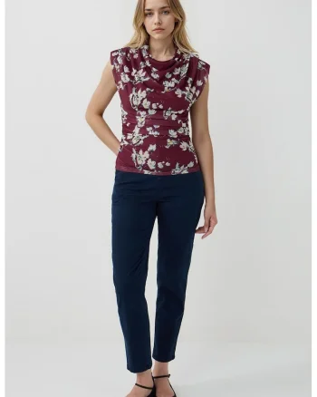 Bluza cu imprimeu floral, Visiniu/Alb murdar