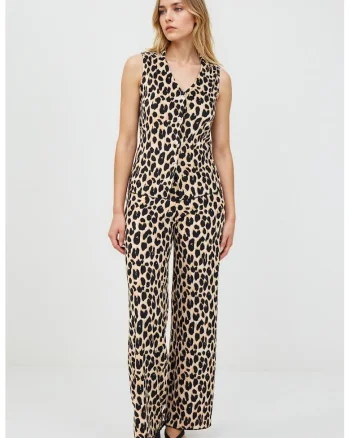 Vesta cu animal print si decolteu in V, Negru/Maro deschis