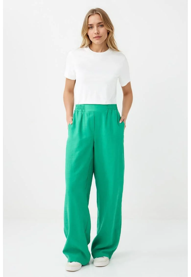 Pantaloni din amestec de lyocell cu talie elastica, Verde lime