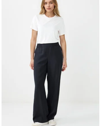Pantaloni din amestec de lyocell cu talie elastica, Negru