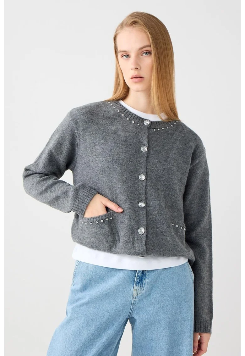 Cardigan tricotat cu nasturi, Gri
