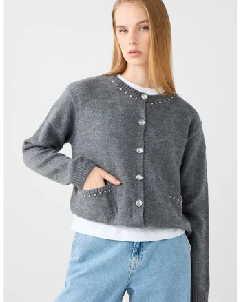 Cardigan tricotat cu nasturi, Gri