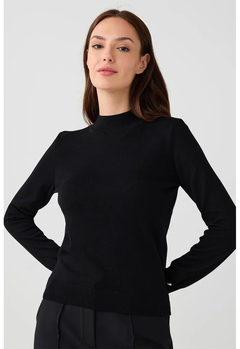 Pulover uni cu guler scurt, Negru