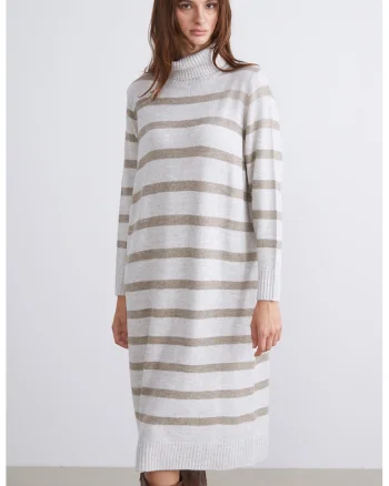 Rochie-pulover cu model in dungi, Alb murdar