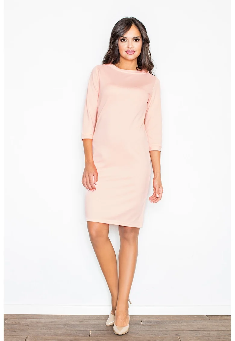 Rochie  simpla, maneca 3/4, roz, poliester, Roz