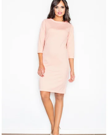 Rochie  simpla, maneca 3/4, roz, poliester, Roz