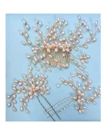 Set 3 Accesorii par, auriu, cu perle, Magda C1,