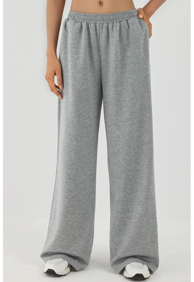 Pantaloni de trening,  talie elastica, croiala larga, gri deschis, textil