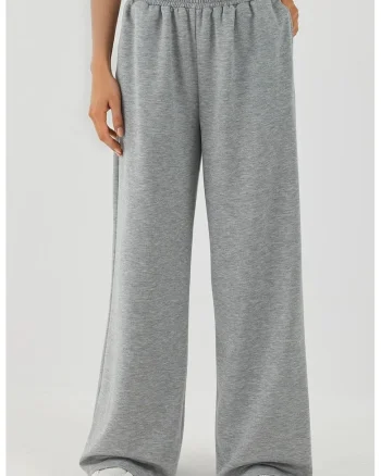 Pantaloni de trening,  talie elastica, croiala larga, gri deschis, textil