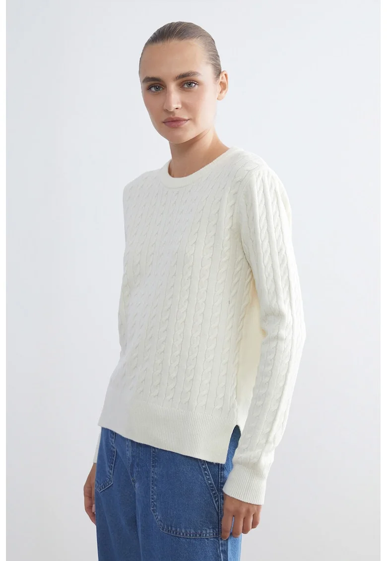 Pulover cu model torsade, Alb