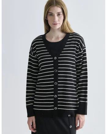 Cardigan lejer cu model in dungi, Negru