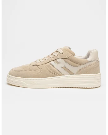 Pantofi sport low-cut din piele intoarsa, Bej deschis