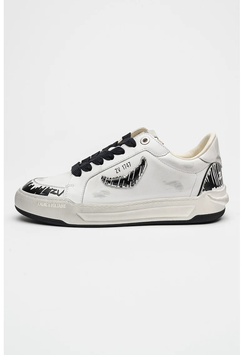 Pantofi sport din piele cu aspect uzat, Alb murdar