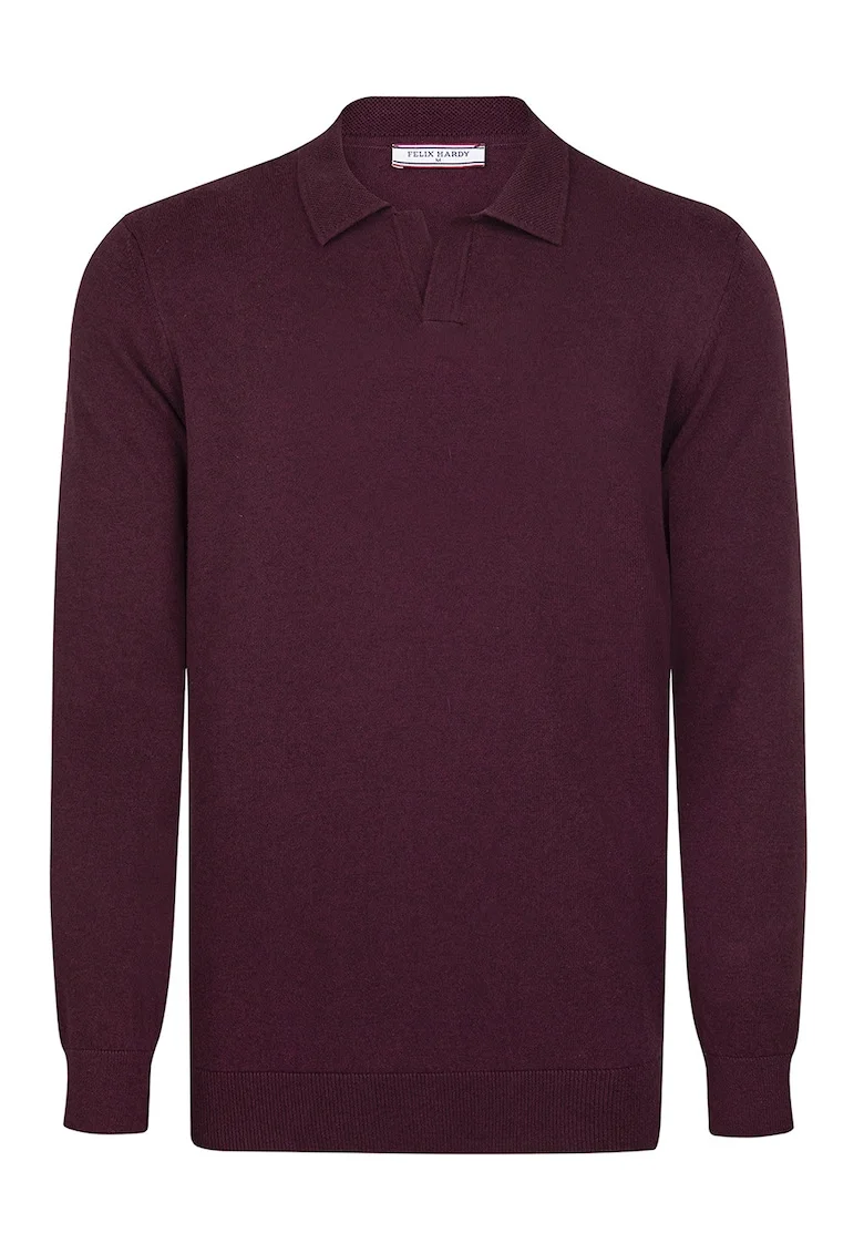 Pulover tricotat cu guler polo, Visiniu