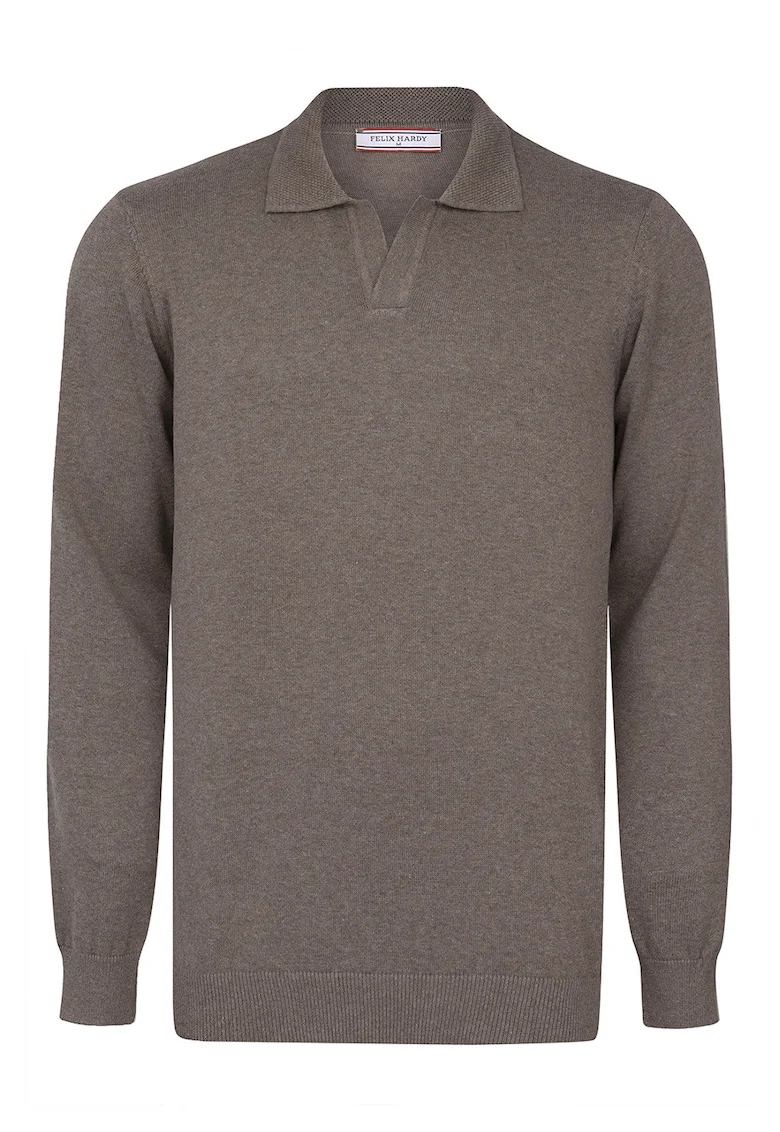 Pulover tricotat cu guler polo, Maro