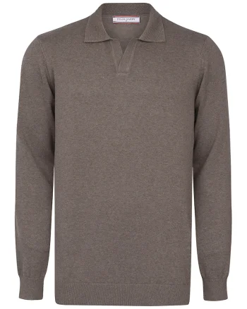 Pulover tricotat cu guler polo, Maro