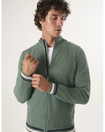 Cardigan tricotat cu terminatii cu dungi, Verde pal