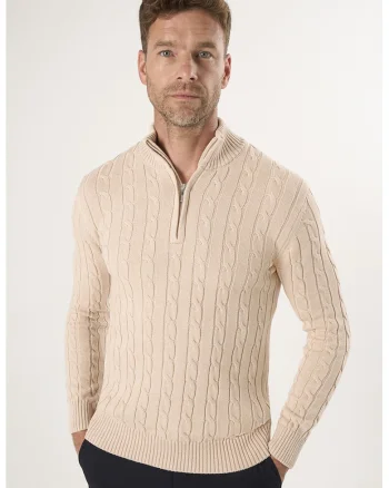 Pulover regular fit cu fenta cu fermoar, Bej