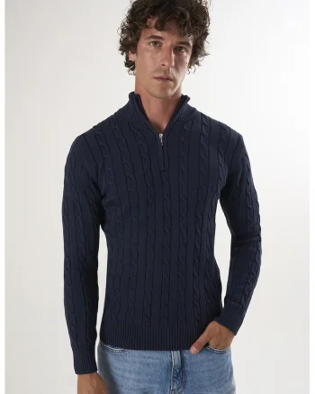 Pulover regular fit cu fenta cu fermoar, Bleumarin