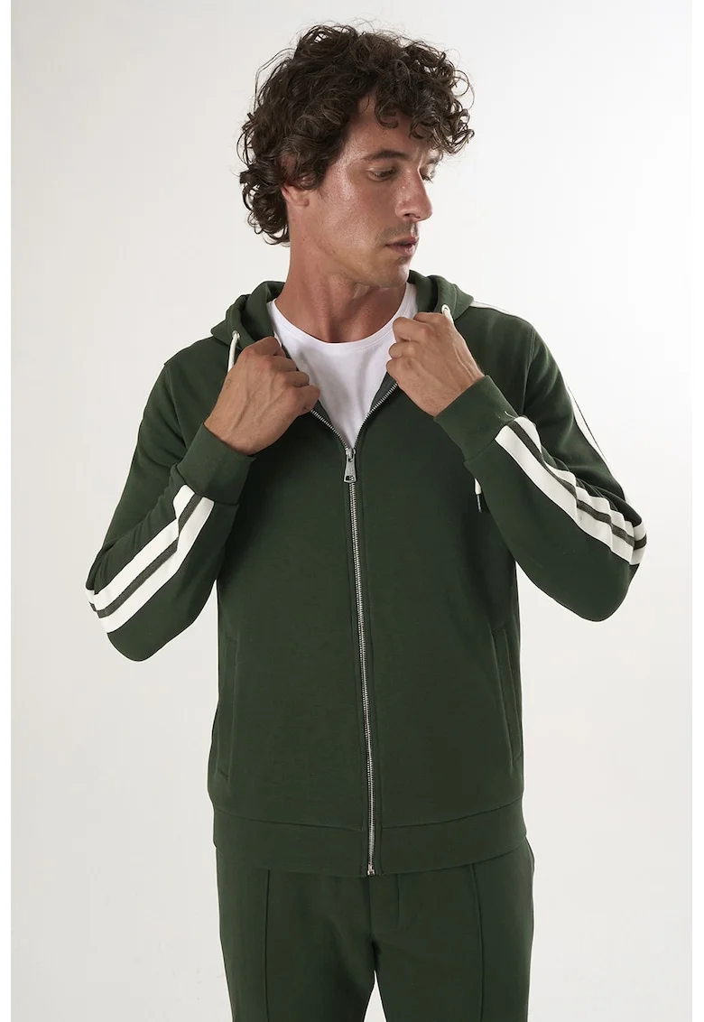 Hanorac de bumbac cu fermoar si buzunare laterale, Verde inchis