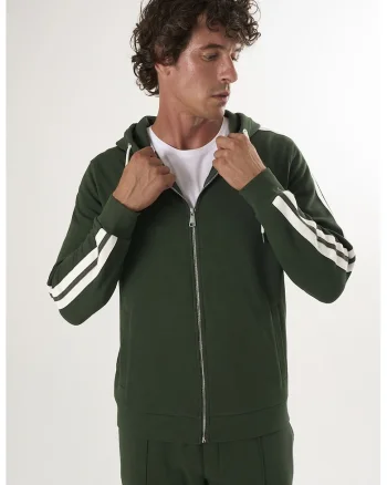 Hanorac de bumbac cu fermoar si buzunare laterale, Verde inchis