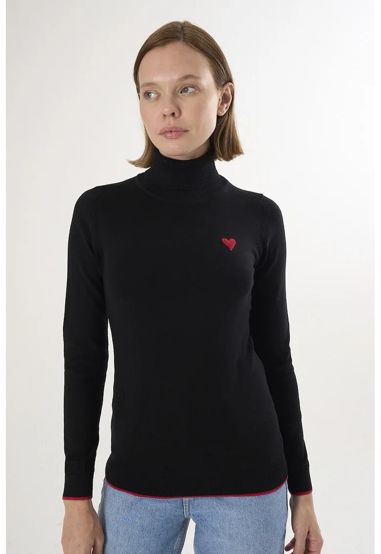 Pulover slim fit cu guler inalt, Negru