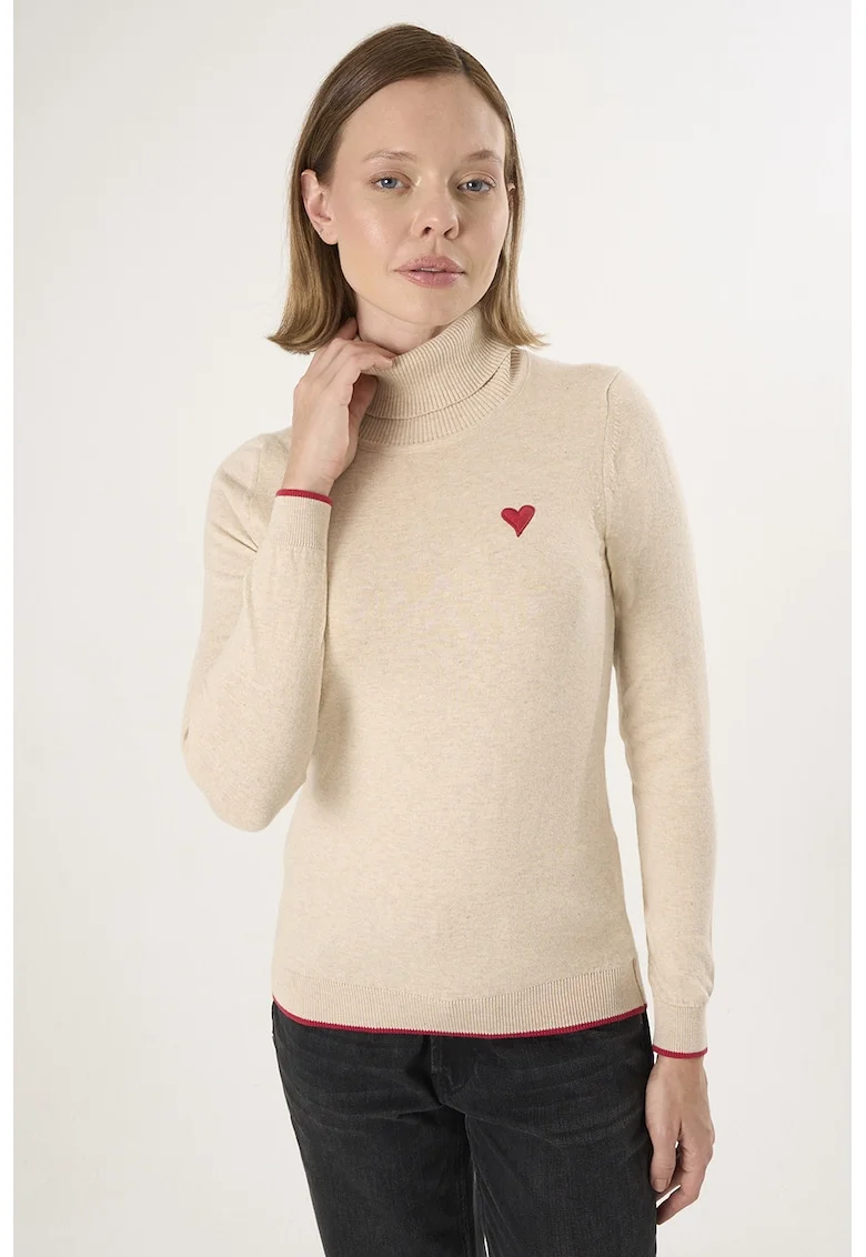 Pulover slim fit cu guler inalt, Bej